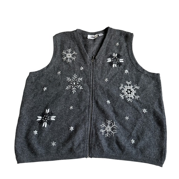 Vintage Modern Woman Wool Snow Flake Sweater Vest Plus Size Womens 26/28 Zipper - Picture 1 of 5